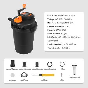 Sistema di filtraggio biologico per laghetti da 7500 litri con luce UV-C da 13W e filtrazione biologica pressurizzata da 1840 GPH - Product Image 3