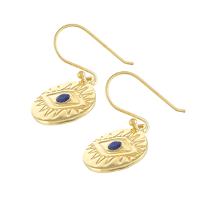 ต่างหูนาซาร์ |   ต่างหูทรงหยดน้ำประดับด้วยลาพิส ลาซูลี ชุบทอง 18K - Product Image 2