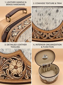 Estuche de Joyería de Cuero Vacuno Ecológico de 7 Pulgadas con Cierre Floral Vintage, Caja de Almacenamiento de Viaje, Organizador de Mano - Product Image 2