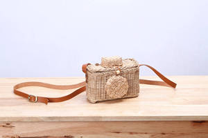 Outstanding Handwoven <b>Natural</b> Wicker <b>Camera</b> Bag Rattan Crossbody Purse Adjustable Leather Strap Kids Accessory Pretend Play Gift - Product Image 1