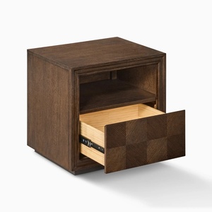 Table de chevet moderne Kimberly en teck massif avec 1 tiroir, finition brun foncé, mobilier de chambre de haute qualité pour usage intérieur - Product Image 3