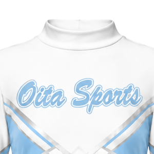 Maillot de cheerleading sublimé bleu clair et blanc à manches longues – Tenue de sport athlétique pour l'entraînement, la pratique et la compétition - Product Image 3