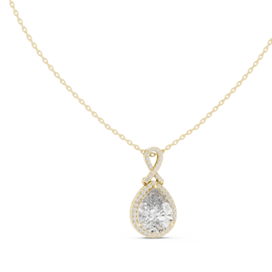 Collar con colgante de halo en forma de pera, oro macizo, joyería fina, elegante, minimalista, regalo para mujer, uso diario. - Product Image 4