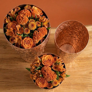 Juego de 3 Jarrones de Metal Martillado con Acabado en Cobre, Forma Cilíndrica, Decorativos para el Hogar y Jardín, Más Vendidos - Product Image 2