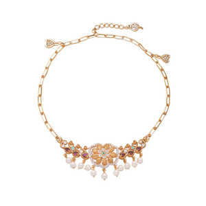 Vintage 18K Gold Plated Pearl Choker Necklace with Link Chain - Product Image 2