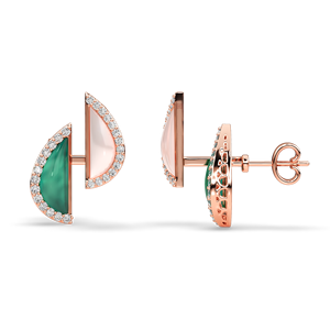 Elegant Natural Diamond <b>Earrings</b> 10K 14K 18K Gold Half Moon Geometric Design <b>Green</b> Pink Stone Stud <b>Earrings</b> Luxury Jewelry - Product Image 6