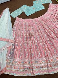 NOIIR PIGEON Bridal Heavy Faux Georgette Embroidered Sequin Wrinkle Free <b>Lehenga</b> Choli Dupatta Designer Semi-Stitched - Product Image 4