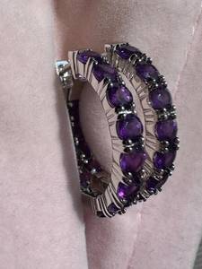 Pendientes de Aro de Amatista en Plata de Ley, Aros con Piedras Preciosas en el Interior y Exterior, 25 mm, Joyería Fina de Moda para Mujer - Product Image 3