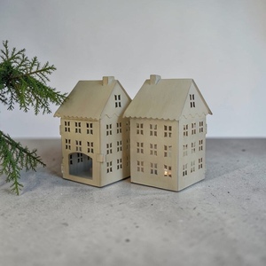 Lanternes en forme de maison en bois avec fenêtres découpées, décoration de Noël traditionnelle, artisanat, lumières de fête - Product Image 6