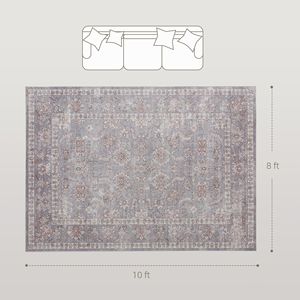Tappeto a Pelo Medio Lavabile in Lavatrice 8x10 con Stampa Floreale Tradizionale Antiscivolo per Soggiorno e Camera da Letto Grigio Marrone - Product Image 4
