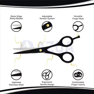 Tijeras Profesionales para Cortar Cabello, Negras, de Acero Inoxidable, Hoja Recta Afilada, para Barbería y Estilismo - Product Image 4