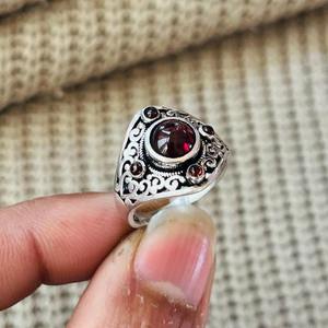 Latest <b>Statement</b> Design <b>Ring</b> Boho Multi Garnet Brass <b>Ring</b> Oxidized Silver Plated Filigree Texture Wholesale <b>Ring</b> For Women - Product Image 3