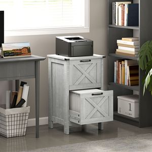Armadietto verticale rustico in stile farmhouse con 2 cassetti, grigio chiaro anticato, per archiviazione documenti formato Letter e A4 - Product Image 2