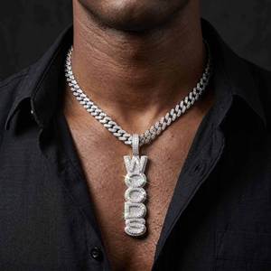 925 Silver Custom Letter Name Necklace VVS Lab Grown Diamond Personalize Hip Hop Iced Out Letter Charm Necklace Christmas Gift - Product Image 5