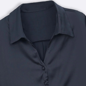 Blusa de Seda para Mujer, Manga Corta, Cuello en V, Color Sólido, Camisa Básica de Seda, Elegante, para Oficina, Informal, Holgada, de Satén - Product Image 5