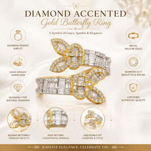 แหวนผีเสื้อประดับเพชรทองคำสำหรับผู้หญิง |   แหวนเพชรทรงบาแกตต์แบบฝังประดับ สำหรับงานแต่งงาน ของขวัญวันครบรอบ หรือเครื่องประดับชั้นดี - Product Image 6
