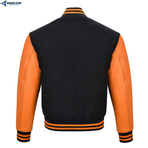 DAIZEN <b>STAR</b> INTERNATIONAL Men's Black Varsity <b>Jacket</b> PU Leather Sleeves Turn-down Collar Autumn Wear - Product Image 2