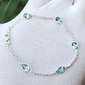Pulsera de plata de ley 925 con topacio azul, piedra preciosa natural, 7,5 pulgadas, joyería hecha a mano, regalo elegante para mujer - Product Image 1