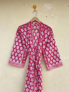 Bata Kimono con Estampado de Dibujos Animados para Mujer, 100% Algodón, Camisón de Verano Hecho a Mano, Cuello en V, Cintura Elástica, Largo hasta la Rodilla - Product Image 3