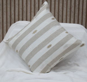 Classic <b>White</b> Stripe 100% Pure Linen Square Cushion Cover with Embroidered Detail Luxury Home Hotel Decorative <b>Throw</b> Pillow Case - Product Image 1