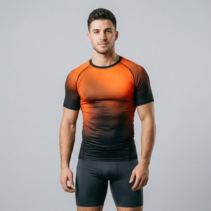 Custom Fitness Compression Shirt Men Half Sleeve <b>Athletic</b> Training Gym Running Performance Sportswear Wear - Product Image 1