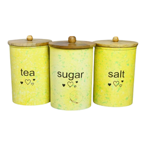 Ensemble de contenants de rangement en métal et en bois faits à la main, écologiques, avec couvercles hermétiques, jolies boîtes de cuisine modernes pour le sel, le sucre, le thé - Product Image 5