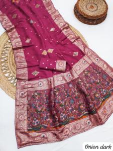 Traditional <b>Silk</b> Saree with Meenakari Weaving Design All Over Rich Flowery Pattern-Party Diwali & Prom Wear - Product Image 4
