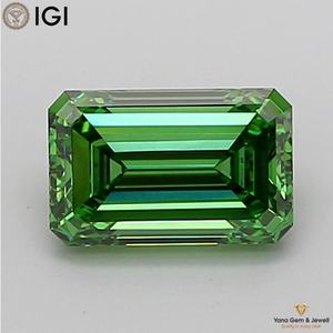 เพชร CVD ที่ได้รับการรับรองจาก IGI น้ำหนัก 1.50 กะรัต สีเขียวแฟนซีสดใส ความสะอาดระดับ VVS2 ทรงมรกต สำหรับแหวนโอกาสพิเศษ - Product Image 1