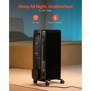 1500W Electric Oil-Filled <b>Radiator</b> LED <b>Screen</b> Space Heater with Over-Heat Protections 24h Timer Portable Cast Handle Home Heater - Product Image 5