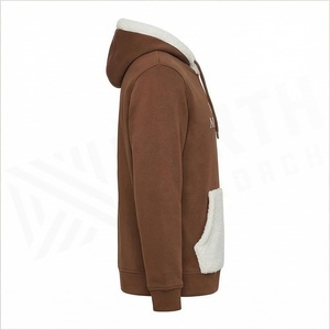 Sweat-shirt à capuche en polaire pour homme North Approach, marron avec doublure en sherpa blanc et poche avant, vêtement d'hiver décontracté - Product Image 3