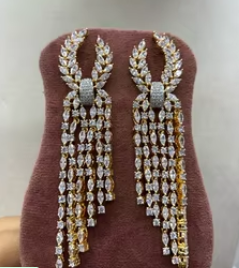 Sparkling Zircon Long Golden Zircon <b>Glow</b> Earrings Beautiful Studs <b>Glow</b> Earrings Set for Women Party Wear Jewelry For Women - Product Image 2