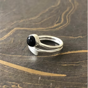 Minimalist Black Onyx <b>Ring</b> 925 <b>Sterling</b> <b>Silver</b> - Round Bezel <b>Set</b> Adjustable Wrap <b>Ring</b> Solitaire Band for Her - Product Image 3