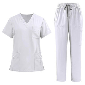 Comfortable Unisex Medical <b>Scrub</b> Uniform Set with V-Neck Short Sleeve <b>Scrub</b> <b>Top</b> and Pants Polyester/Cotton Needle Detection - Product Image 2