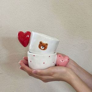 Tasse à café ou à dessert en céramique de style coréen avec poignée en forme de cœur, peinte à la main, pour la maison, idéale comme cadeau - Product Image 2
