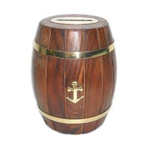 Banco de dinero hecho a mano con forma de barril, artículo de regalo decorativo de madera para el hogar, diseño único, artículo de regalo promocional, incrustaciones de Metal, madera de Mango - Product Image 2