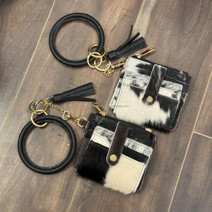 2025 diseñador de moda personalizado cuero de vaca Real Tarjetero con muñequera redonda llavero cremallera monederos para mujer - Product Image 4