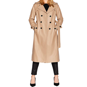 Manteau long en cuir marron pour femme, très prisé, design haut de gamme, respirant et anti-éclaboussures, personnalisable, idéal pour l'hiver - Product Image 1