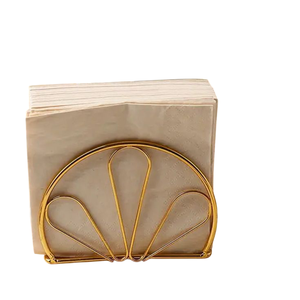 Porte-serviettes en métal doré de qualité supérieure, support à mouchoirs au design élégant avec base en bois, organisateur de serviettes à prix abordable - Product Image 1