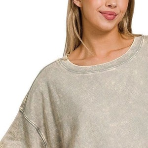 Women's Oversized Loose Fit Short Sleeve T-Shirt O-Neck <b>Drop</b> Shoulder Solid Color Cotton Knitted Breathable Spring Summer Style - Product Image 2
