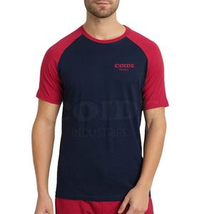 T-shirt à manches raglan pour homme Coide Industries, bleu marine et rouge, col rond, coupe classique, décontracté, couleur unie, jersey de coton, imprimé - Product Image 1