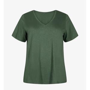 เสื้อยืดคอวีผู้หญิงไซส์ใหญ่สั่งทำขายส่ง แฟชั่นทันสมัย ผ้าฝ้าย แบรนด์ดัง รับผลิตแบบ OEM ODM จากโรงงาน - Product Image 1