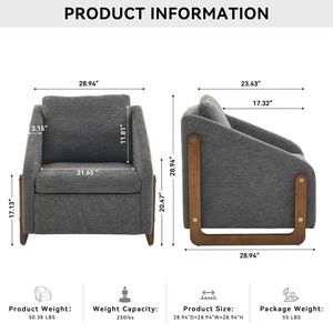 Poltrona Moderna in Tessuto Chenille con Struttura Laterale in Legno, Seduta Imbottita, Sedia d'Accento per Soggiorno - Product Image 2