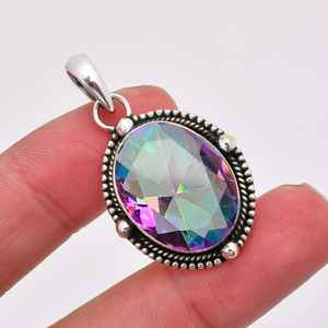 Pendentif en topaze mystique arc-en-ciel, collier en argent sterling 925, bijoux faits à la main de luxe, cadeau - Product Image 4