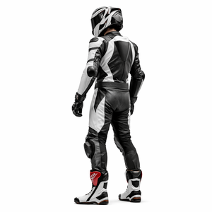 ชุดขับขี่มอเตอร์ไซค์หนังสีดำขาวสำหรับผู้ชาย ชุดป้องกันร่างกายเต็มตัว - Product Image 3