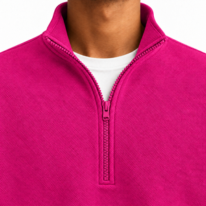 Sudadera de punto para hombre, color magenta, con cuello alto y cremallera de un cuarto, corte regular, para otoño - Product Image 3