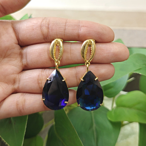 Minimalist Classic Women's Statement Jewelry 18k Gold Plated Brass Gemstone Lolite Blue Quartz Pear <b>Drop</b> Earring Claw Setting - Product Image 6