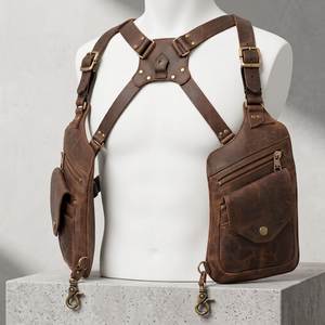 FAZMAX <b>Brown</b> Oxford Tactical Harness Bag Unisex Shoulder Sling <b>Backpack</b> Genuine Leather Lining Zipper Detachable Strap - Product Image 1