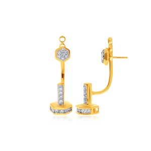 18K Yellow Gold Hexagon <b>Diamond</b> Drop <b>Earrings</b> Geometric Lab Grown <b>Diamond</b> <b>Dangle</b> Fine Jewelry for Women - Product Image 3