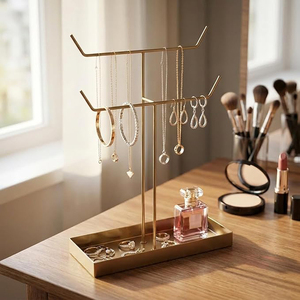 2-Tier Metal Jewelry Organizer <b>Stand</b> with 2 <b>Hangers</b>,Holder for Earrings, Necklaces, Bracelets & Rings, Jewelry <b>Stand</b> - Product Image 4