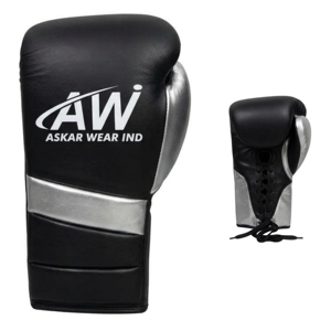 Gants de boxe en cuir noir et argent à lacets, pour adultes, entraînement complet des doigts - Product Image 4